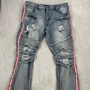Y2K RUE21 PREMIUM Mens Distressed Jeans Red Straight Lrg Stretch Size 38x32 90s